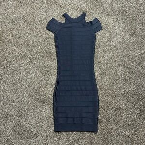 French connection size 2 bandage dress body con gray cap sleeve high neck banded